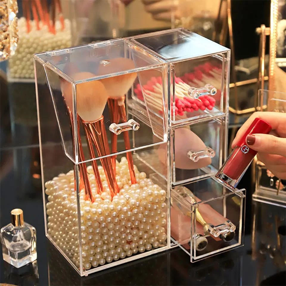 Pearl Acrylic Makeup Brushes Holder, Lipstick Nail Polish Jewelry Display Holder, Transparent Cosmetic Organizer Box, Clear Cosmetic Organizer With Lid Drawer, Multifunctional Makeup Brush Holder, Drawer Lipstick Makeup Brushes Holder Pearl Acrylic Makeup Brushes Holder, Lipstick Nail Polish Jewelry Display Holder, Transparent Cosmetic Organizer Box, Clear Cosmetic Organizer With Lid Drawer, Multifunctional Makeup Brush Holder, Drawer Lipstick Makeup Brushes Holder